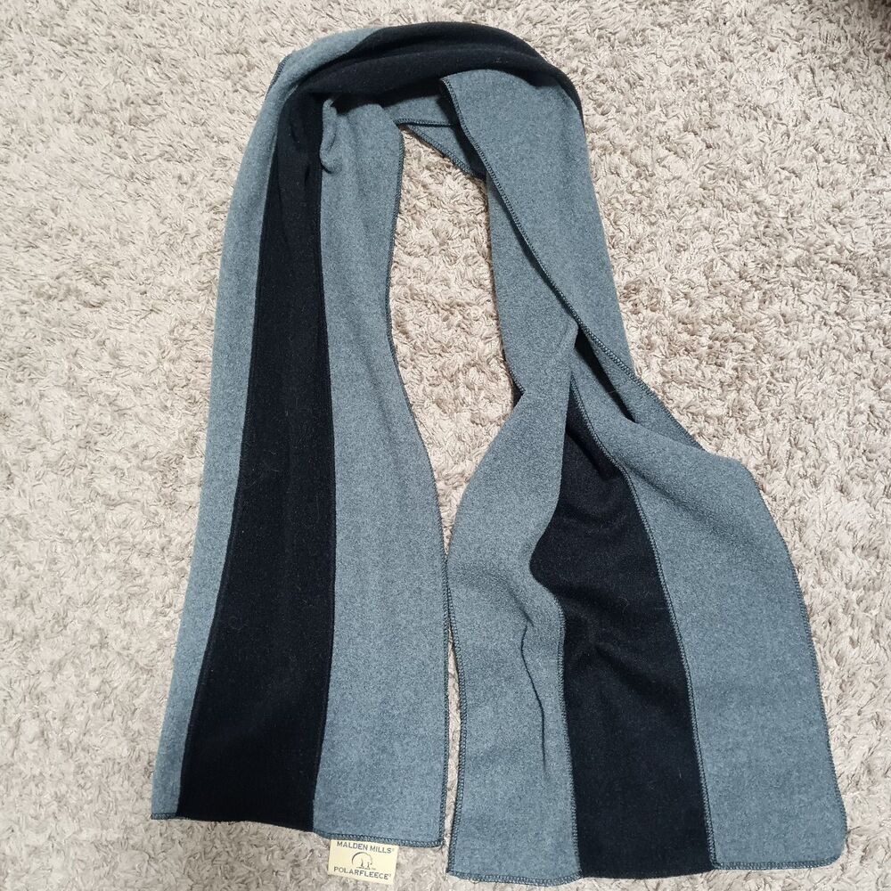 Vintage Malden Mills Polar Fleece Black And Gray Scarf 60"x12" Unisex